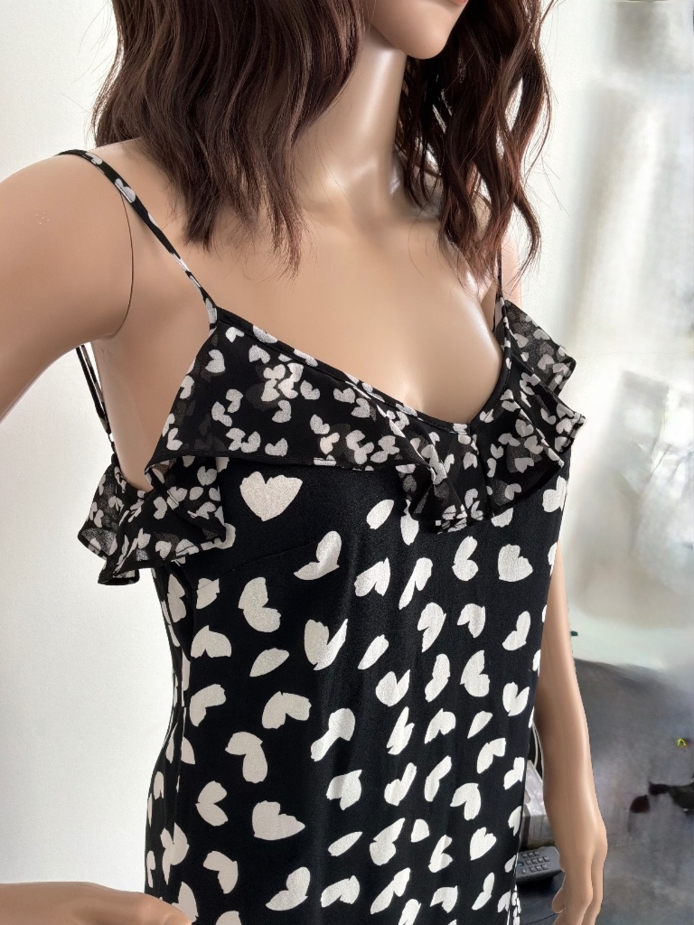 MICHAEL Michael Kors Petal Viscose Slip Dress Ruffle Hem Black White - XS